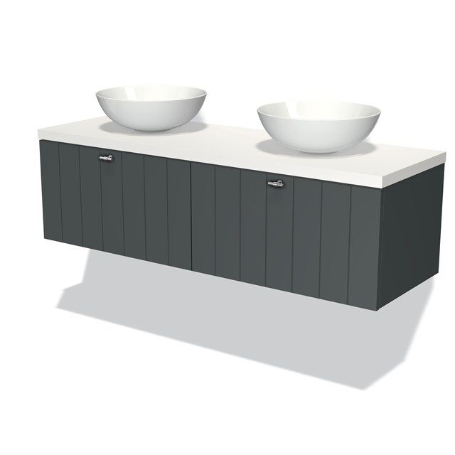 Maxaro Badkamermeubel Modulo Plato 140cm Donkergrijs 2 Lades Lamel Mat Wit Blad