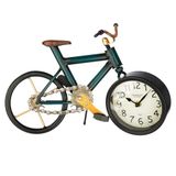 GILDE Staande/tafelklok van metaal - fietsvorm - antieke afwerking - donkerblauw - hoogte 24cm x breedte 34cm - decoratieve klok