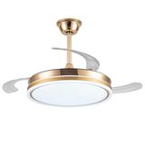 DRW Plafondventilator, goudkleurig, met intrekbare vleugels, 3 lichtkleuren en afstandsbediening, Ø 106 x 36-53 cm