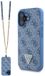 Guess iPhone 16 Serie - Lederen Telefoonhoesje - Metal Logo - Strass - Crossbody - Blauw