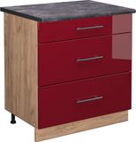 Vicco Fame-Line Meuble bas de cuisine – 80 cm avec 3 tiroirs, WB Anthracite Bordeaux rouge brillant