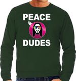 Bellatio Decorations Hippie jezus Kerstbal sweater / Kerst trui peace dudes groen voor heren - Kerstkleding / Christmas outfit XXL