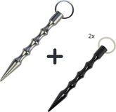 Kubotan 2x - Sleutelhanger - Zelfverdediging - Zilver + Zwart - Unisex