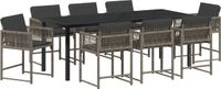 vidaXL Tuin Eettafel Set 9-delig Grijs Polyrattan