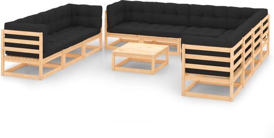 The Living Store Tuinset Grenenhout - Modulaire Loungeset - incl - Kussens - 70x70x67 cm