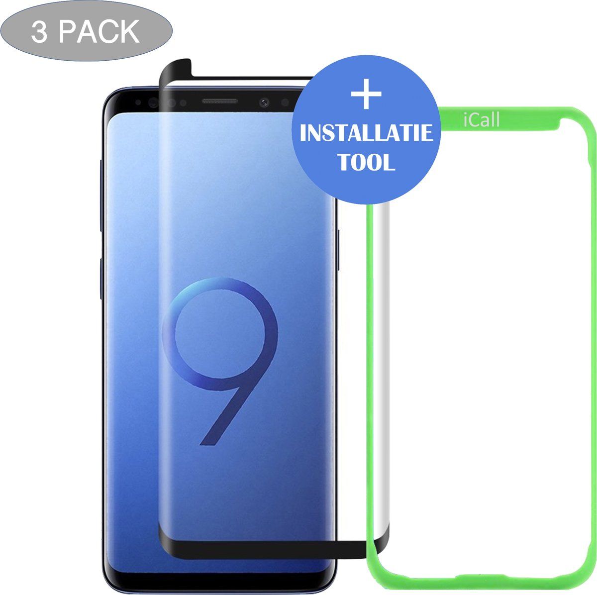 iCall 3x Samsung Galaxy S9 Screenprotector Gehard Glas - Tempered Glass Zwart