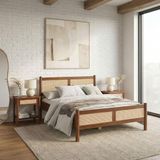 IDIMEX Massief houten bed CEFIRA 140x200 cm met rotanvlechtwerk – kastanje-afwerking
