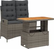vidaXL 2-delige Tuinset met Kussens Poly Rattan Grijs