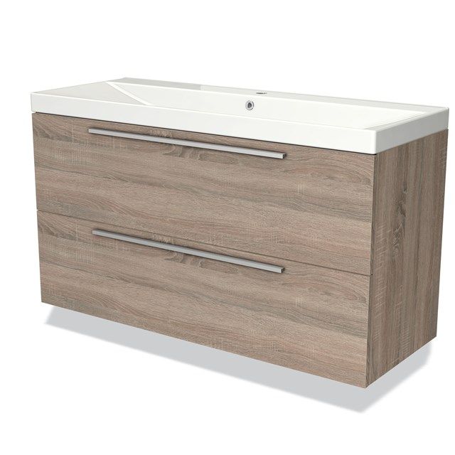Maxaro Badkamermeubel 120cm Modulo Eiken 2 Lades Vlak Wastafel Keramiek