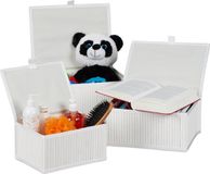 Merkloos Relaxdays opbergmand met deksel - set van 3 - bamboe - 3 groottes - wit