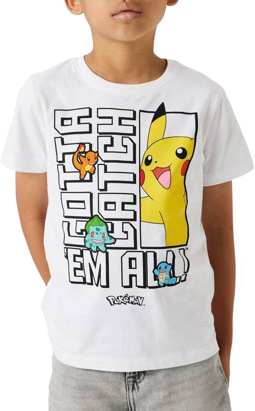 Name it T-shirt Pokemon Kinderen Katoen Ronde hals Printopdruk Wit Maat 134/140