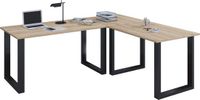 VCM L-vormig bureau, L-vormig gamingbureau, hoekbureau, wit hoekbureau, hoekcomputerbureau, hoekbureau met lades, modern hoekbureau, diep bureau, L-vormig bureau met lades, werkstation, L-vormig hoekbureau, hoekbureau met verlichting, Schwarz / Sonoma-Eiche