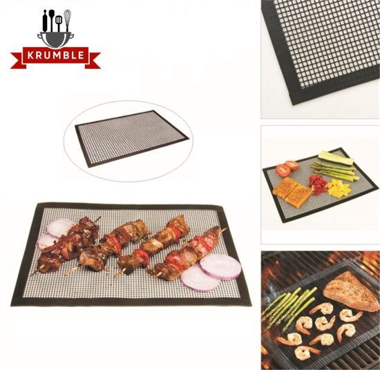 KRUMBLE Barbecue grill mat teflon / 33 x 40cm / Barbecue accessoires / Op maat te knippen / Anti kleef - Zwart