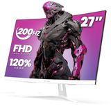 CRUA 27 inch gebogen gamingmonitor, FHD 1920 x 1080P, 165Hz/200Hz computermonitor, 1800R VA-scherm, 99% sRGB, ondersteuning AMD FreeSync, blauw lichtfilter, HDMI en DP, wandmontage, wit