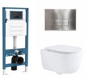 QeramiQ Dely Swirl Toiletset - inbouwreservoir Qeramiq Flush - slim zitting - metaal RVS bedieningsplaat - rechthoekige knoppen - glans wit