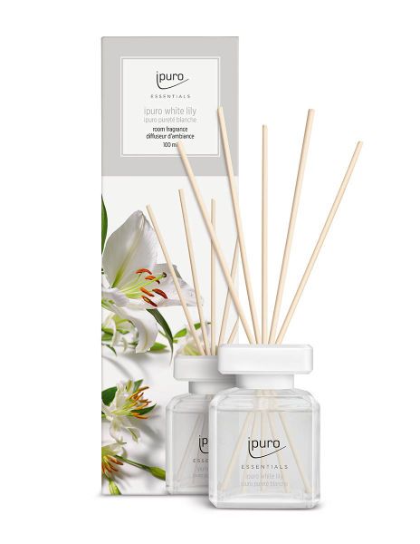 Ipuro Reed Aroma Diffuser - White, Wood, Transparent - Lilac, Peach, Carnation, Jasmine, Lily, Cedar Wood, White Musk