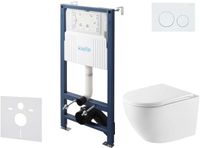kielle Genesis New - Set de montage murale, toilette ancien, Vortex Rimless+, abattant softclose et boutons Gemini New I, blanc brillant