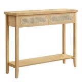 VASAGLE Consoletafel, entreettafel, bankeinde voor woonkamer, met 2 laden, open rek, afgeronde hoeken, boho-stijl, eiken beige LNT016Y57