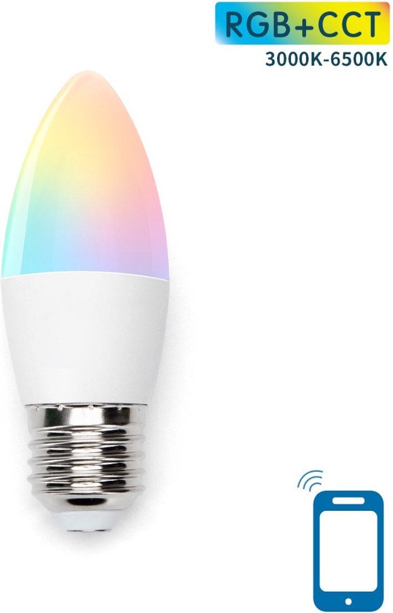 Aigostar Kaarslamp E27 WiFi RGB+CCT 3000K-6500K | RGB - warmwit - daglichtwit - LED 7W=42W gloeilamp