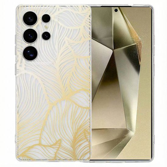 imoshion Hoesje - Geschikt voor Samsung Galaxy S25 Ultra - Design hoesje verpakking - Golden Leaves Transparant