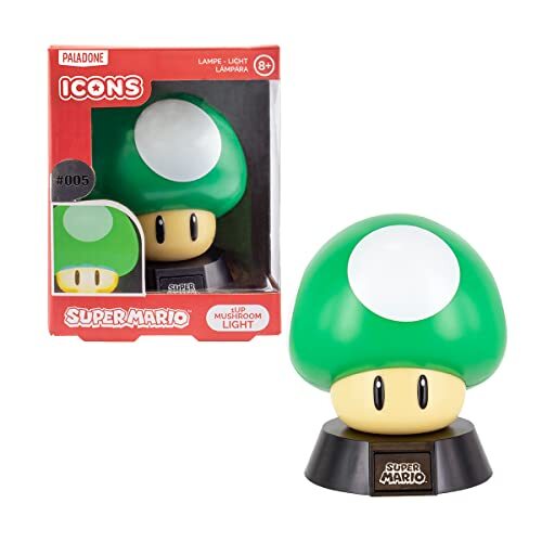 Paladone Super Mario Mushroom 3D-lamp Icon Light groen/wit, bedrukt, 100% kunststof, met leds, in blikkendoos.