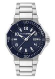 Plein Sport Titan 3H Quartz Analoog Horloge Roestvrij Staal En Blauw Kast: 100% Gerecycled Roestvrij Staal| Armband: Siliconen 44 mm