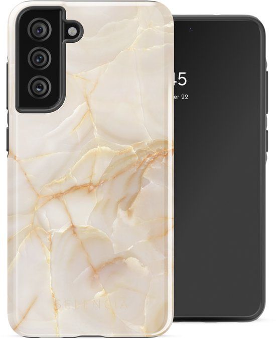 Selencia Hoesje - Geschikt voor Samsung Galaxy S21 FE - Backcover - Golden Beige Marble