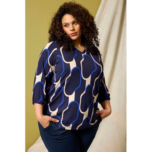 Zhenzi top Plus Size met print - donkerblauw
