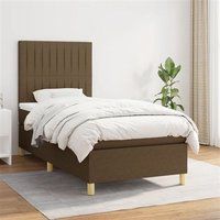 vidaXL Sommier à Lattes de Lit avec Matelas, Lit Rembourré, Lit Simple, Lit Adulte de Chambre à Coucher Intérieur, Moderne, Marron Foncé 90x200 cm