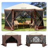 VEVOR Vouwpaviljoen, 3,05 x 3,05 m, 6-zijdige pop-up camping-overkappingstent met netramen, draagbare draagtas, grondpennen, groot tuinpaviljoen voor outdoor, camping, gazon en achtertuin