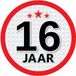 Bellatio Decorations 16 jaar leeftijd sticker - rond - Dia 15 cm - 16 jaar verjaardag - jubileum - leeftijd versiering