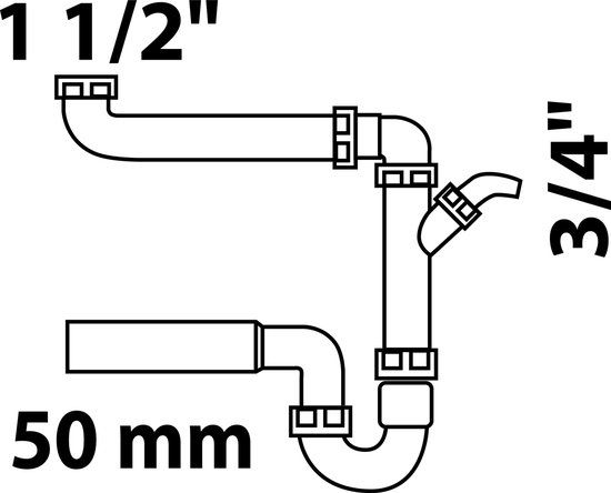 KIRCHHOFF KS ruimtebesparende buissifon voor spoelbak, wit, 1 1/2"BI x 50 mm, met 3/4" toestelaansluiting