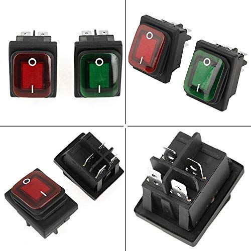 fegayu Panda fegayu 4-pins schakelaar met 2 standen, indicatielampje stofdicht 4 stuks/set zwarte tuimelschakelaar, oliebestendige tuimelschakelaar met rood/groen licht, boottype schakelaar 220V voor