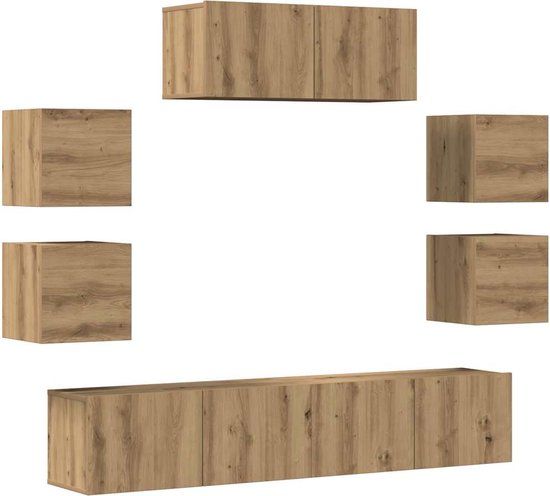 vidaXL 7-delig Tv-meubelset wandmontage bewerkt hout artisanaal eiken