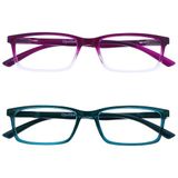 OPULIZE See 2 Stuks Blauw Licht Blokkeert Leesbril Purper Turkoois Computer Gamen Ontspiegeld Unisex BB9-5Q +2,50