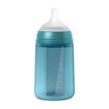 Suavinex, Siliconen babyfles, 240 ml, fysiologische speen van siliconen SX Pro, met antikoliekventiel, middelhoge stroming fles (M), voor baby's vanaf 3 maanden. Colour Essence Ocean Blue