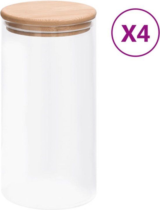 vidaXL Opbergpotten met bamboe deksels - 4 stuks - 1200 ml - Glas