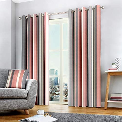Fusion - Whitworth Stripe - Blush Eyelet Curtains - 46" x 54"