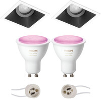 BES LED Pragmi Zano Pro - Inbouw Vierkant - Mat Zwart/Wit - Kantelbaar - 93mm - Philips Hue - LED Spot Set GU10 - White and Color Ambiance - Bluetooth