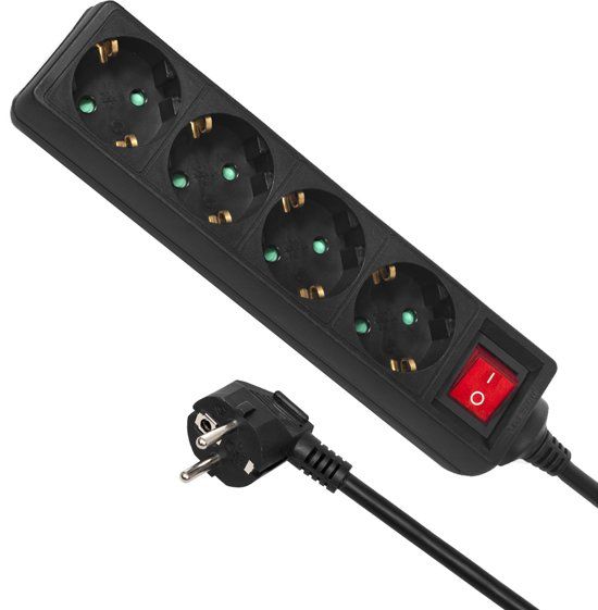 Maclean Energy Stekkerdoos 4-voudig met randaarde Maclean MCE194G 5 m snoer verlengsnoer zwart