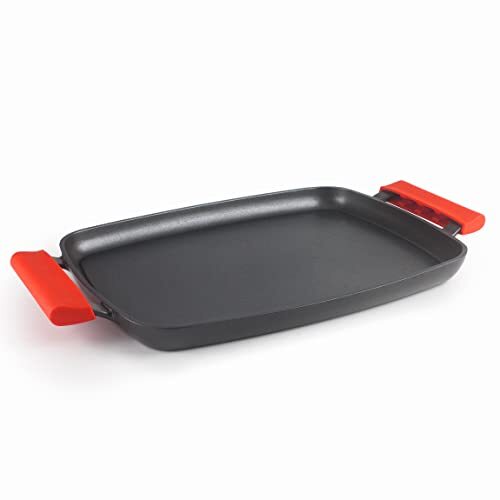 Lacor - 24347 - grillplaat TitanFull, gegoten aluminium, anti-aanbaklaag, drielaags QuanTanium, 100% PFOA-vrij, volledige inductie-bodem, afneembare siliconen handgrepen, 34 x 25 x 3 cm, zwart