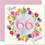 Mooie 66e Verjaardagskaarten voor Vrouwen, Aquarel Tulpen Bloemen Boeket | Gelukkige Verjaardagskaart voor Haar Oma Nanny Gran Mum Gifts, 145mm Mooie Bloemen Wenskaarten Gift
