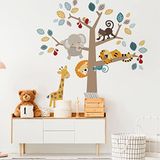 Muursticker Jungle Dieren in het Hout H90 x 60 cm