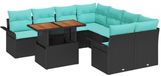 vidaXL - Dining loungeset - 8 zitplekken - Zwart/Turquoise - Polyrattan