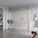 FortiFura Galeria Vrijstaande Inloopdouche - 180x200cm - helder geribbeld - antikalk - 8mm veiligheidsglas - 2 zijwanden - 30cm - wandsteunen en hoekprofielen - PVD - geborsteld messing (goud)