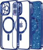 Techsuit Hoesje geschikt voor Apple iPhone 14 Pro - Luxury Glitter Back Cover - Geschikt voor MagSafe - Donkerblauw