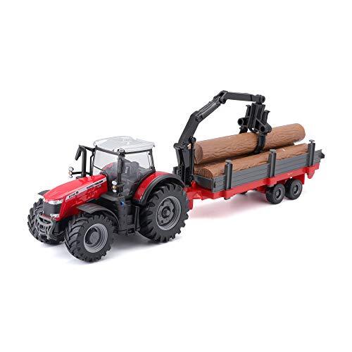 Bburago B18-31659 10CM Massey FERGUSSON 8740S Tractor met Log Trailer, diverse ontwerpen en kleuren