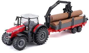 Bburago B18-31659 10CM Massey FERGUSSON 8740S Tractor met Log Trailer, diverse ontwerpen en kleuren