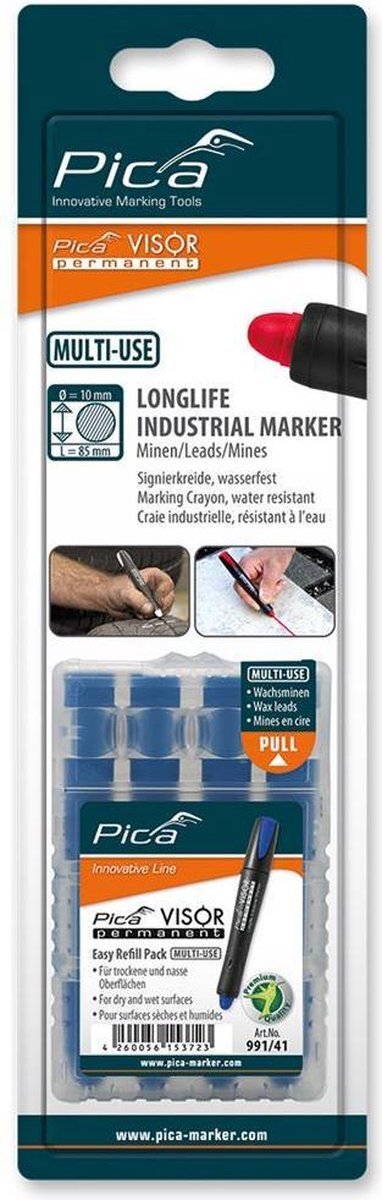 Pica Visor 991/41 Navulling voor Permanent Marker - Blauw - 4 stuks