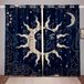 kxry Zon en maan verduisterende gordijnen voor slaapkamer woonkamer marineblauw boho hemelse verduistering doorvoertule gordijn 213 cm lange raamgordijnen behandelkamer decor, set met 2 panelen, 107
